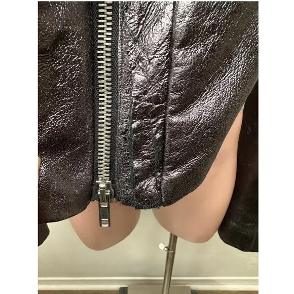 Gareth Pugh gunmetal calf leather cropped jacket women’s 10 draped zip - Picture 4 of 16